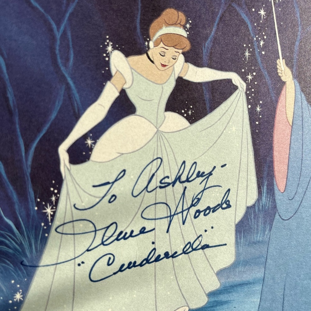 Disney Cinderella Lithograph Ilene Woods Signed “To Ashley” Fairy Godmother